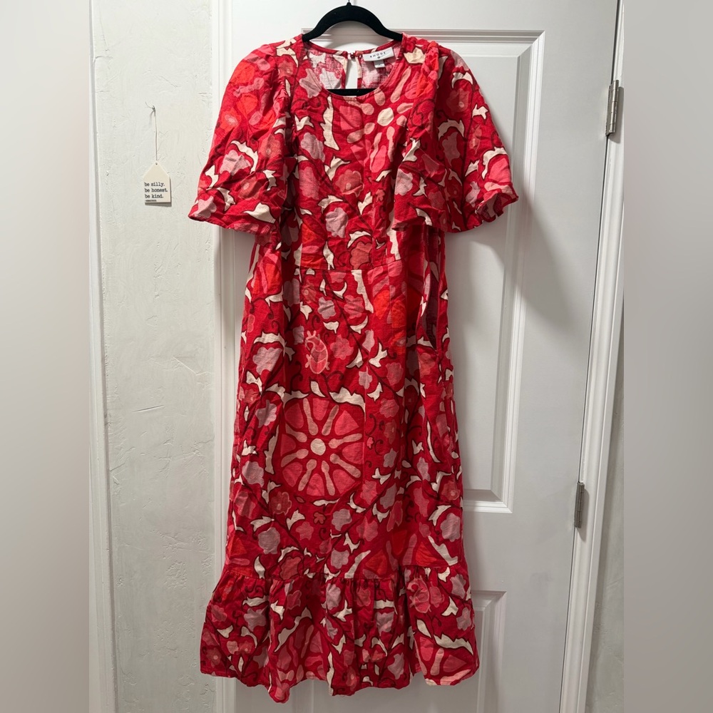 RHODE and Target collab linen Red and White Floral Midi Dress - Picture 6 of 7